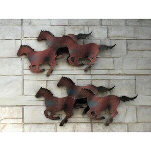 Set Of 2 Metal Running Horses Wall Art Decor